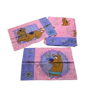 Vintage Dan River Scooby-Doo Twin Flat Sheet & Two Pillowcases Pink Purple
